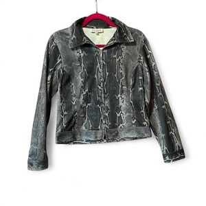 Vintage Y2K Snakeskin Print Zip-Up Jacket – Harlow – Black & Grey Faux Leather